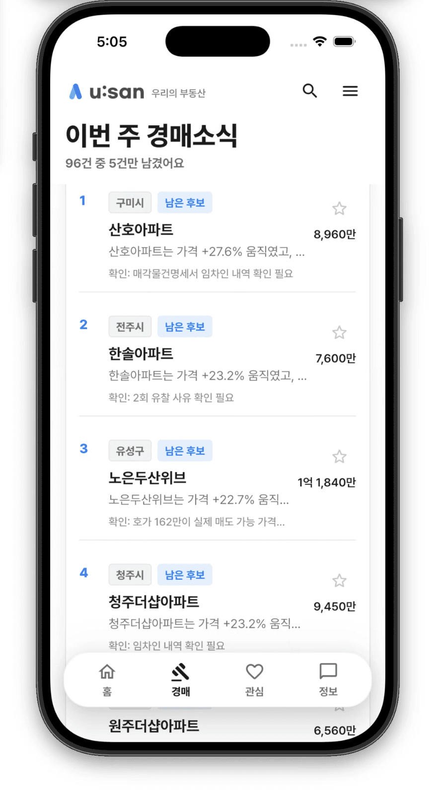 u:san 경매 목록 — 이번 주 경매소식